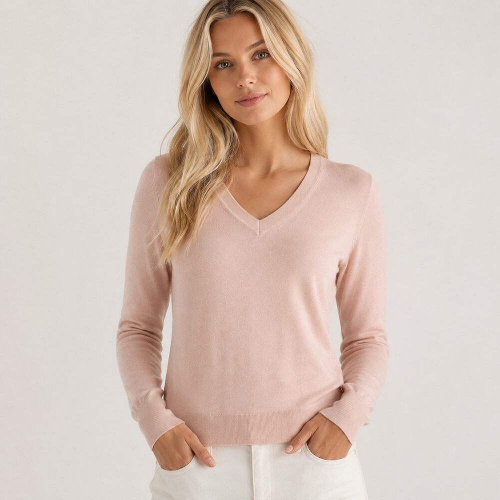 Quince Womens Blush Pink Lightweight Cotton Blend V-Neck Sweater Quiet Luxury L